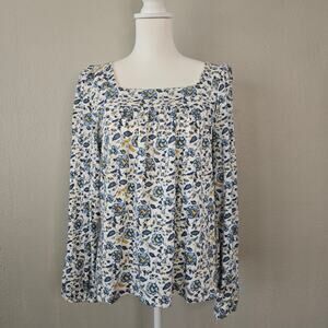 Lucky Brand Floral Babydoll Peasant Top M Cotton Modal Cottage Feminine Boho